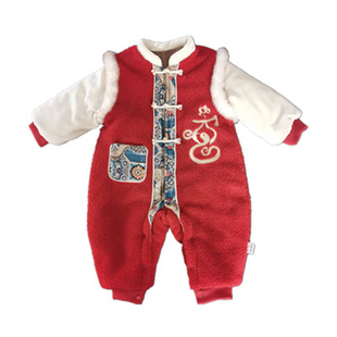 拜年服婴儿过新年喜庆衣服冬季男宝外出服加厚冬装女宝连体衣爬服