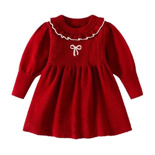 班喜迪女童连衣裙冬装儿童毛衣公主裙春装裙子周岁宝宝礼服拜年服