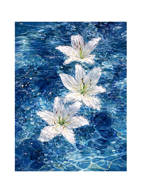 水中百合花数字油画diy装饰挂画