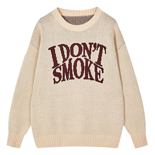 DONSMOKE美式街头经典百搭大LOGO提花圆领休闲宽松毛衣秋冬情侣