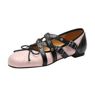MILLIE'S/妙丽复古风玛丽珍鞋女款真皮交叉皮带扣小众设计小皮鞋