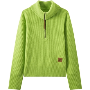 商场同款URLAZH有兰2025秋季新款松弛感荧光绿半开襟直筒羊毛衫女