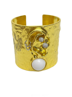 欧美重工夸张立体带宝石耳朵宽版手镯女轻奢高级感大耳垂开口手环