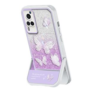 用vivox60手机壳x80pro新款vivox70pro+女款小众创意x90渐变闪粉蝴蝶全包防摔x50pro创意支架网红保护套潮牌