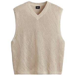 HM男装背心冬季镂空针织马甲宽松时尚无袖上衣1288868