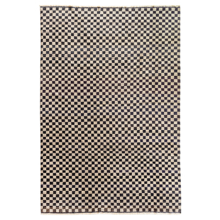 视觉味道 阿富汗进口羊毛手工编织地毯中古客厅经典黑白棋盘格