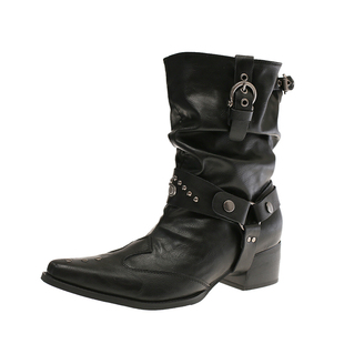 小众设计感西部短靴女潮2026春秋季新款朋克风粗跟黑色尖头骑士靴