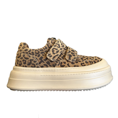 港风ins潮酷~美拉德真皮豹纹配阔腿裤轻便增高厚底板鞋女鞋休闲鞋