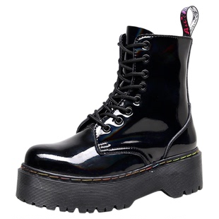 Jadon真皮厚底8孔马丁靴女士1460DR侧拉链镭射短靴子松糕底亚比靴