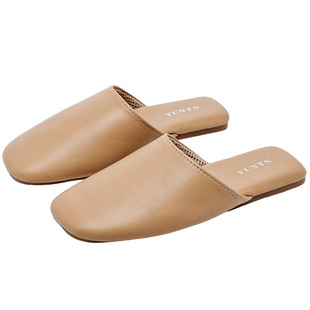 高级轻奢原生裸感小羊皮真皮居家拖鞋女软糯透气亚麻室内四季情侣