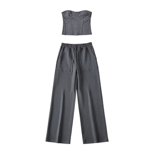 YoungGirlDay辣妹性感鱼骨抹胸背心高腰宽松休闲裤拖地长裤套装潮