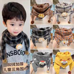 儿童三角巾秋冬新款咖色系男女童围巾加厚保暖小学生上学防风围脖