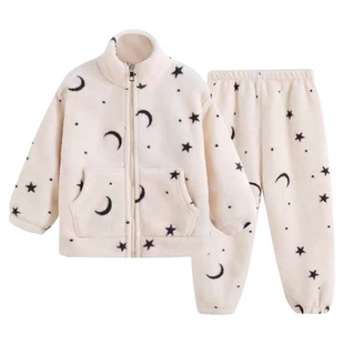 儿童睡衣男孩2025新款男女童珊瑚绒家居服女孩大童加绒法兰绒套装