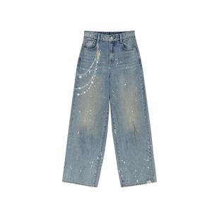 【乔欣同款】REVAN芮范感链条印花牛仔裤RL11302078