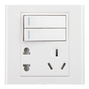 公牛双开双控五孔插座带开关两开墙壁86暗装2开二开5五眼带双开关