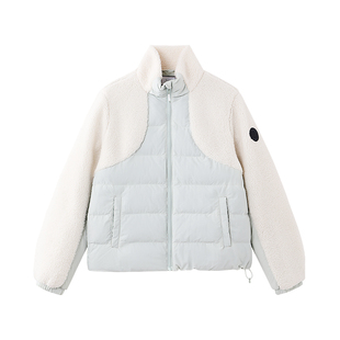 ELLE Active潮搭户外运动立领外套摇粒绒羽绒服短款时髦拼接上衣