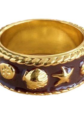 25年新款复古棕色珐琅海星戒指女小众设计高级感宫廷风指环