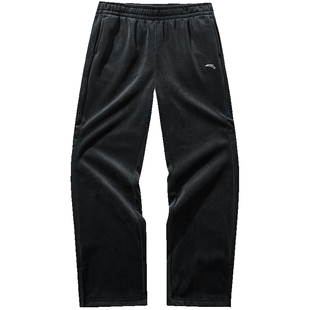 安踏休闲运动长裤女秋冬季加绒保暖宽松阔腿直筒裤子162447313N