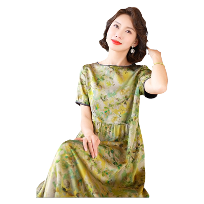 迪芬·璐嘉气质优雅真丝连衣裙女