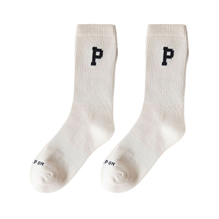 袜子字母p男女春季新款中筒袜纯色ins潮流女高筒运动袜长筒袜