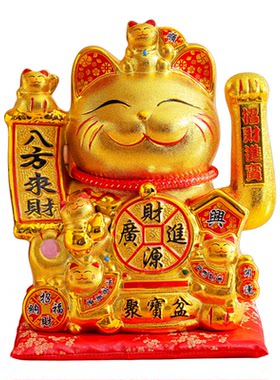 金色陶瓷摇手招财猫开业摆件