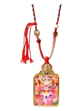 藏式彩金狐狸项链唐卡挂坠