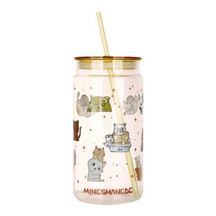 大容量水杯女高颜值微波炉可加热耐高温玻璃杯带盖吸管杯子牛奶杯