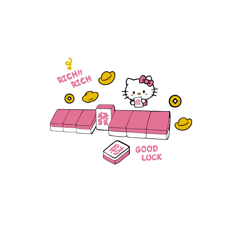 网红打卡主题棋牌室装饰画麻将馆房间布置背景墙面贴纸hellokitty