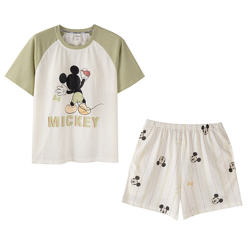 Disney迪士尼夏季新款短袖短裤带胸垫卡通动漫大码舒适家居服0408