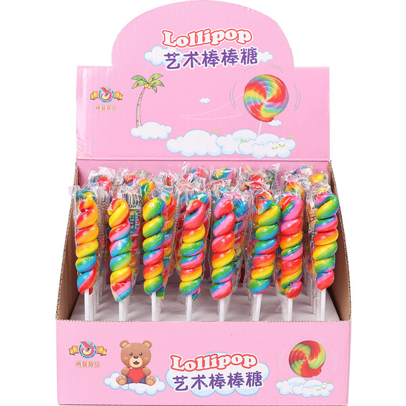 圣诞节手工螺旋棒棒糖网红糖果创意儿童整箱批散装彩虹波板糖零食