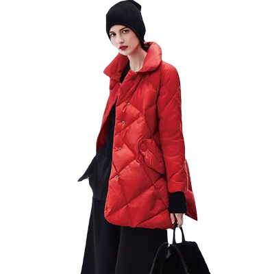 欧货气质红色羽绒服女新款斗篷型
