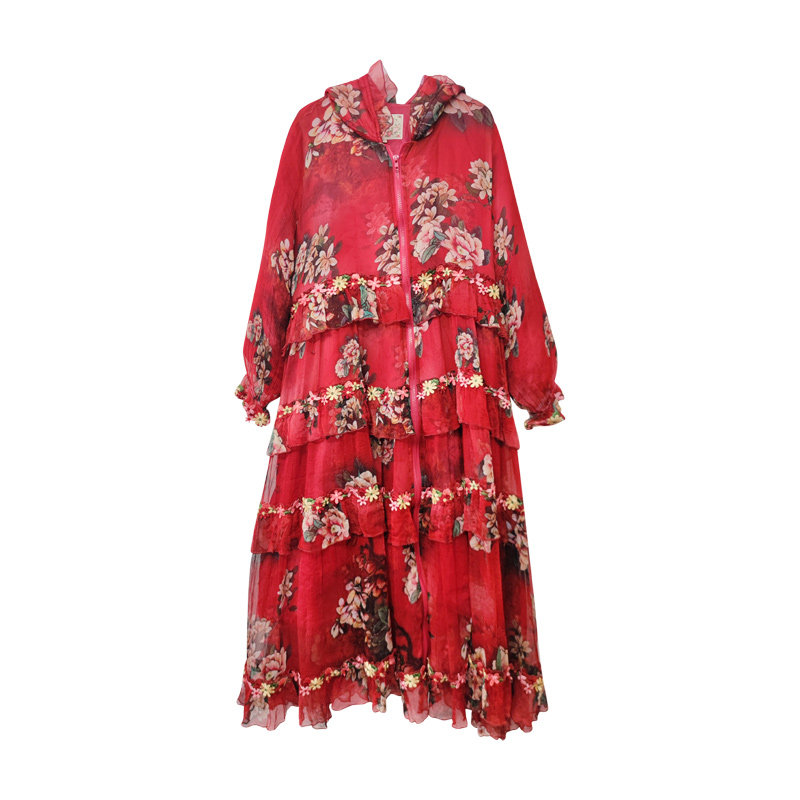 大码宽松桑蚕丝印花棉服女