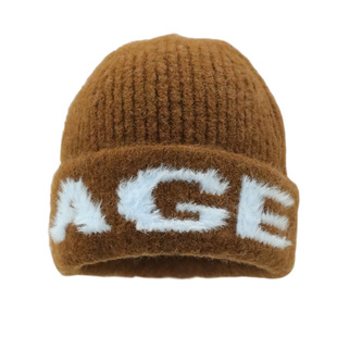 含羊毛字母毛绒针织帽子女2025新款冬季大头围保暖护耳毛线帽冷帽