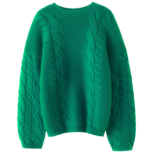 启超灵魂好看~重磅加厚粗棒针羊绒衫女圆领纯羊绒毛衣针织上衣
