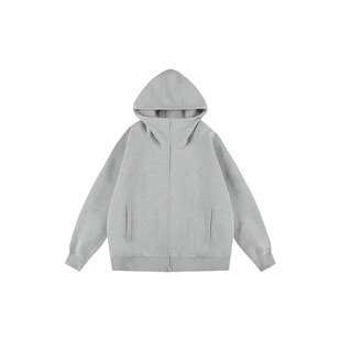 sameuoo散养文化廓形空气层灰色连帽卫衣秋冬季中性风外套女