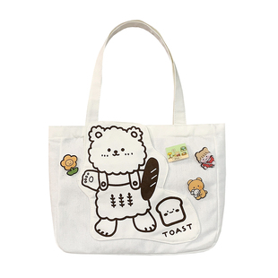 日系可爱卡通帆布包包女单肩冬季百搭ins风大容量手提学生布兜子