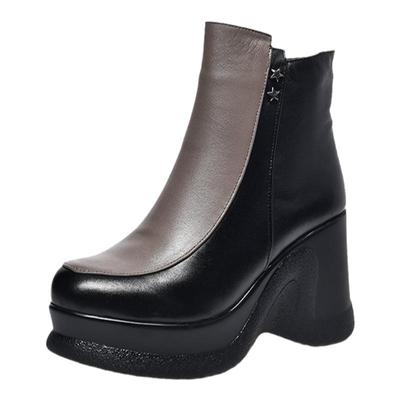 真皮马丁靴女厚底英伦风松糕鞋