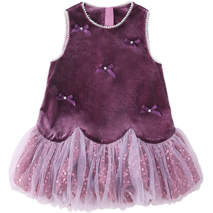 米米哈罗女童连衣裙冬装2025新款法式儿童丝绒公主裙小女孩背心裙