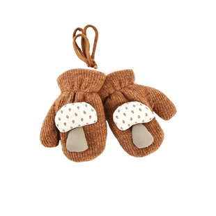 儿童挂脖手套秋冬季小宝宝可爱卡通连指加绒保暖针织加厚包指防寒