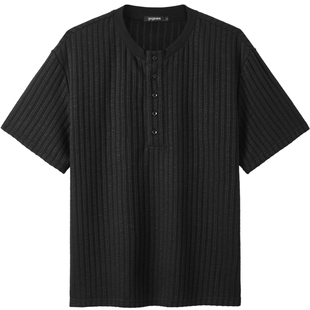 gxgjeans男装  半开襟亨利领坑条肌理休闲基础短袖男t恤 26夏新品