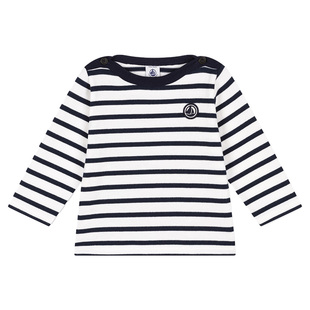 法国Petitbateau小帆船秋季新品童装小童条纹打底圆领T恤衫A08FI