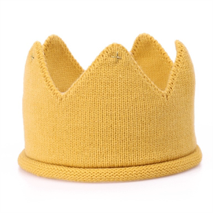 儿童男女宝宝发带生日帽韩式正太个性针织皇冠发箍纯色条纹毛线帽
