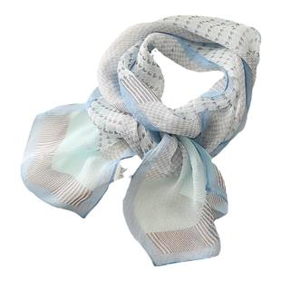 蓝色真丝长条丝巾小飘带女冬季脖子护颈围脖纱巾高级感窄围巾薄款