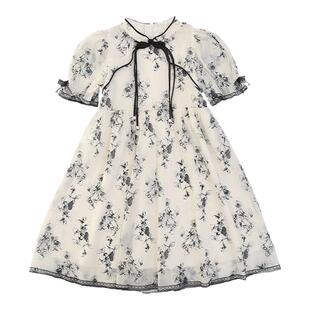 女童连衣裙中大童夏季新款2025水墨画旗袍裙女孩洋气古装风公主裙