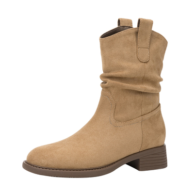 达芙妮2025新款女士加绒中筒短靴