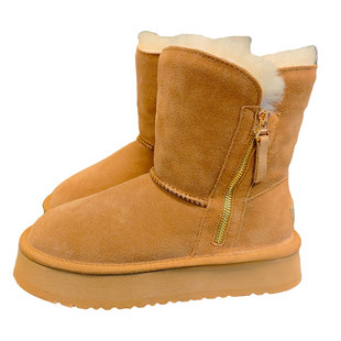 雪地靴女款2025新款冬季加绒加厚皮毛一体厚底面包鞋中筒拉链女鞋