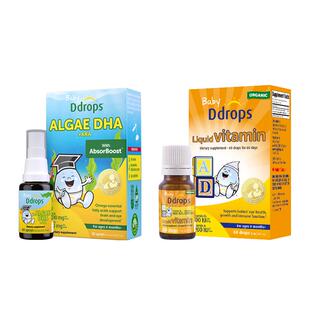 【套装】Ddrops滴卓思海藻油DHA婴幼儿专用ARA+婴儿AD滴剂维生素D