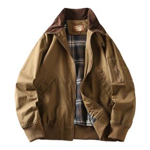 春秋新款硬汉复古风撞色翻领纯棉重工水洗男士MA1飞行夹克外套潮