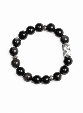 YUSTUDIO男女通用银曜石文玩手串