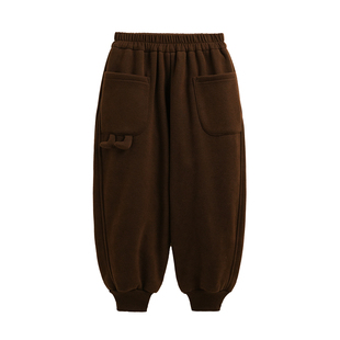 砚台家童装男童加绒卫裤保暖冬季新款咖色休闲长裤儿童宽松运动裤